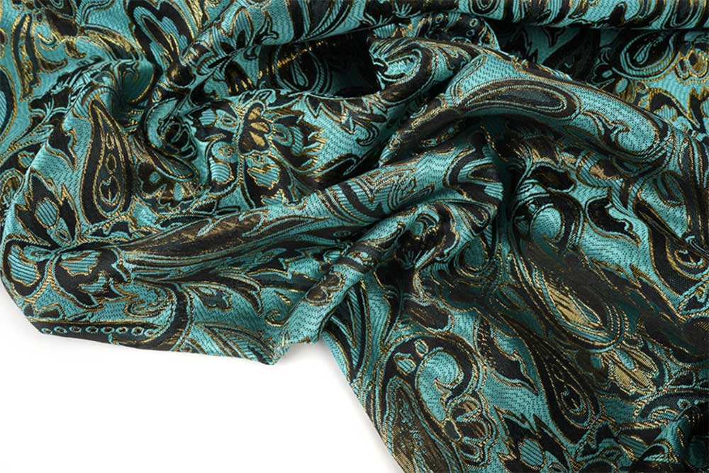 Edel glänzender Brokat mit orientalisch angehauchtem Design in frischer Farbkombination Fn1338 Brokat Tuerkis S4 Mai Brokat Mahina - Aqua