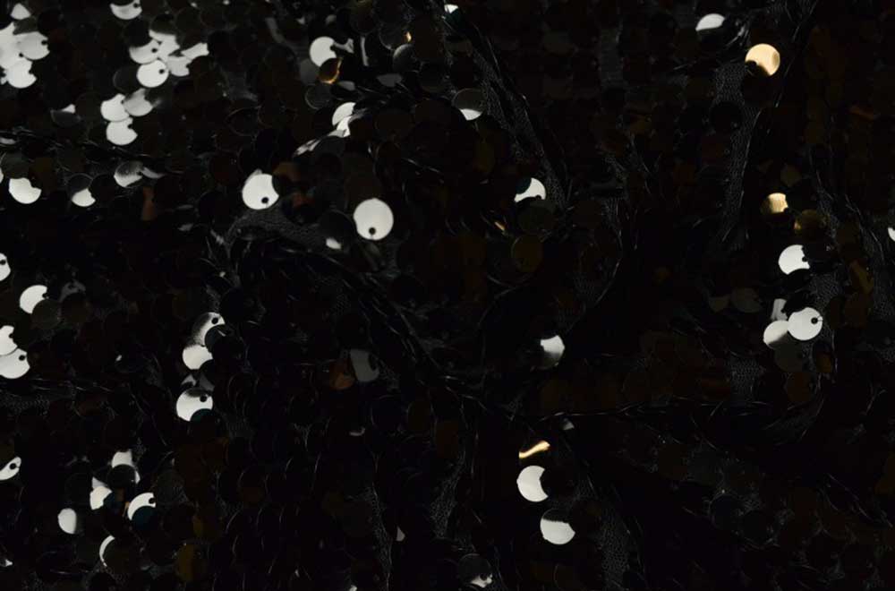Effektvoller Stoff mit glänzenden Pailletten Fn3150 Paillettenstoff Schwarz Glanzstoffe Pailletten-Stoff XL - Schwarz