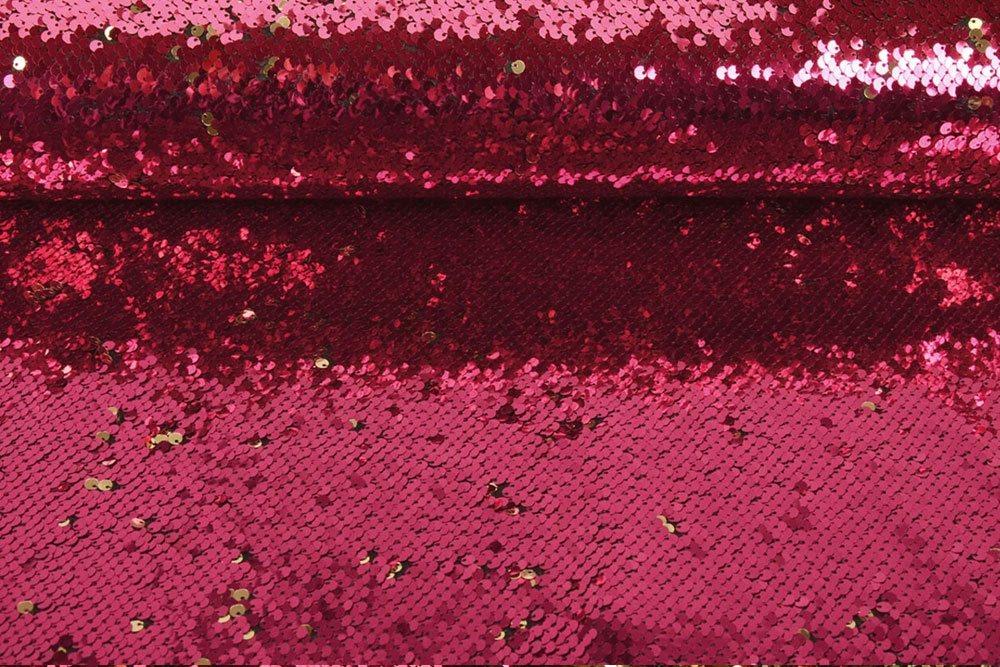 Glänzender, edler Pailletten-Stoff mit trendigem Wende-Effekt! Fn3163 Wende Pailletten Fuchsia Gold Fasnacht Stoffe bunt Wende-Pailetten-Stoff - Pink/Gold