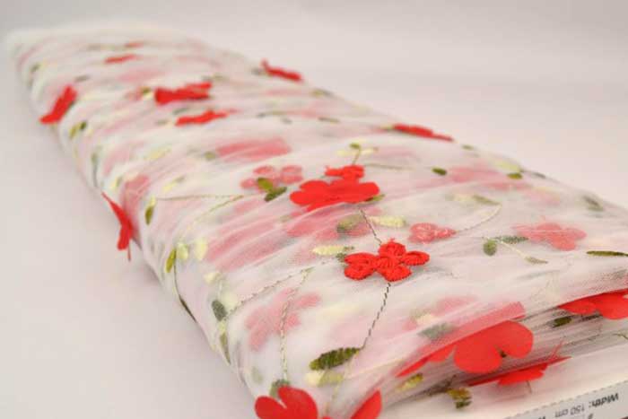 Mesh mit floraler Stickerei – leicht, elegant & vielseitig Mesh Bestickt Blumen Stickerei/Spitze Mesh bestickt - Red Flower