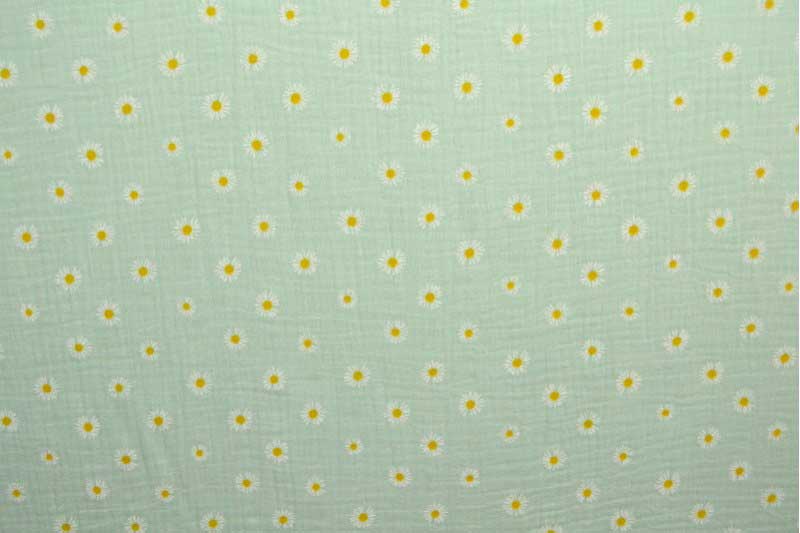 Luftiger Musselin-Stoff mit zartem Gänseblümchen-Motiv Musselin Gaensebluemchen Baumwolle Blumen Musselin - Gänseblümchen - Mint
