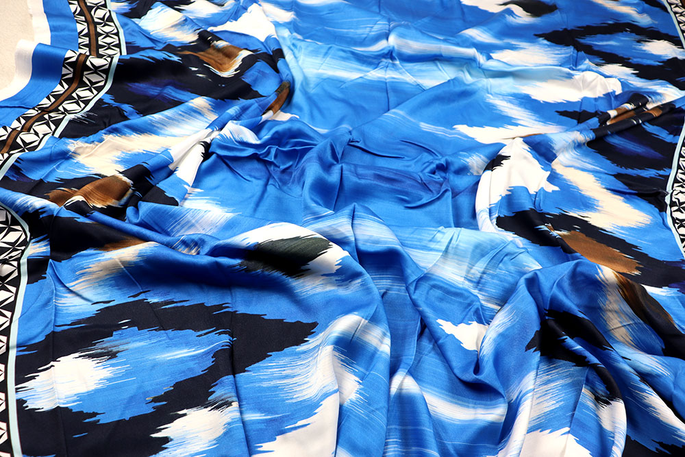 Super edler, seidiger Stoff mit Bordüre Sp148345 Cupro-Stoffe Cupro-Viskose Bordüre - Blue Dreams