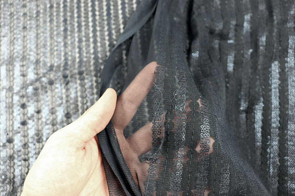 Premium-Mix aus Pailletten, Tüll und Kunstleder Sp155069 Sonderposten Bekleidungsstoffe Transparenter Bekleidungsstoff - Dark Blue Temptation