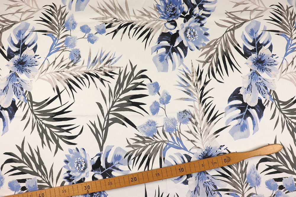 Baumwollstoff mit Elasthan-Anteil und modischem Design Sp155121 Sonderposten Bekleidungsstoffe Baumwoll-Stretch - Blue Tropix