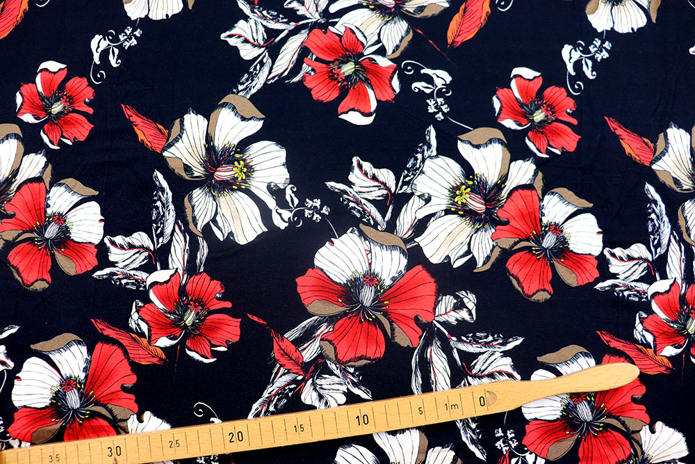 Floral gemusterter Jersey aus Viskose und Elasthan Sp155235 Frank Walder Viskosejersey - Hibiskus Dark