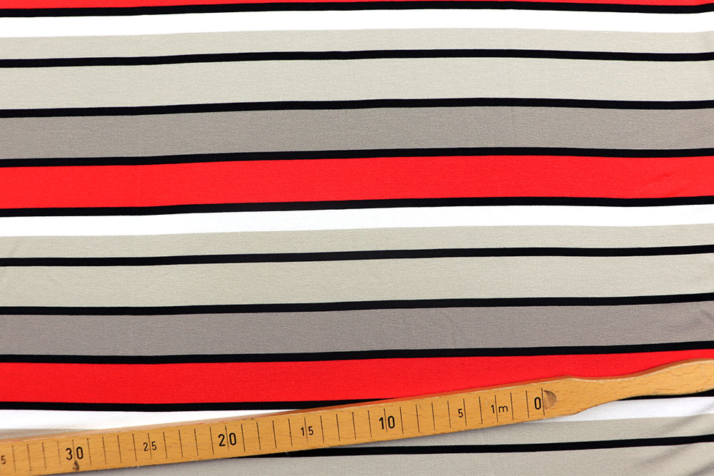 Streifen-Design auf herrlich weichem Jersey aus Viskose und Elasthan - bequem, modisch, zum Top-Preis! Sp155308 Streifen u. Ringel Viskosejersey - Querstreifen - Rot/Taupe/Sand