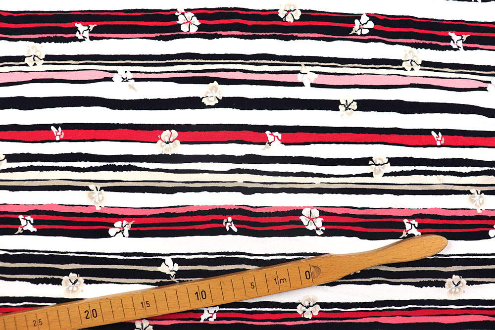 Süßes Design auf herrlich weichem Jersey aus Viskose und Elasthan - bequem, modisch, zum Top-Preis! Sp155324 Sonderposten NEU Viskosejersey - Streifen mit kleinen Blüten