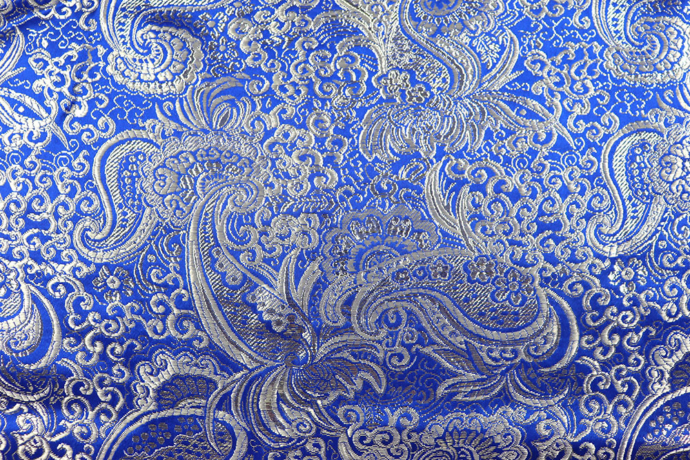 Effektvoller Stoff mit edlem, eingewebtem Muster für festliche Kostüme und besondere Anlässe Sp168017 Brokat Paisley Blau Brokat Meterware Brokat Maharadscha - Royal/Silber