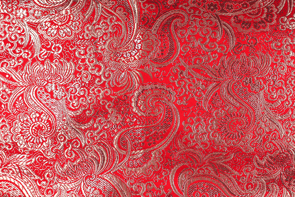 Effektvoller Stoff mit edlem, eingewebtem Muster für festliche Kostüme und besondere Anlässe Sp168019 Brokat Paisley Rot Brokat Meterware Brokat Maharadscha - Rot/Silber