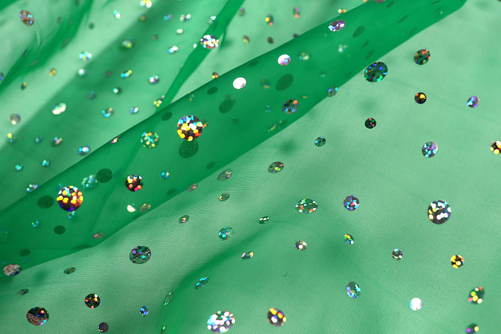 Feinster Organza mit Glitzer-Pailletten, toll für effektvolle Deko, Kleidung, Kostüme usw. Sp168046 Organza Pailletten Gruen 2 Mai Organza Hologramm - Pailletten - Grün
