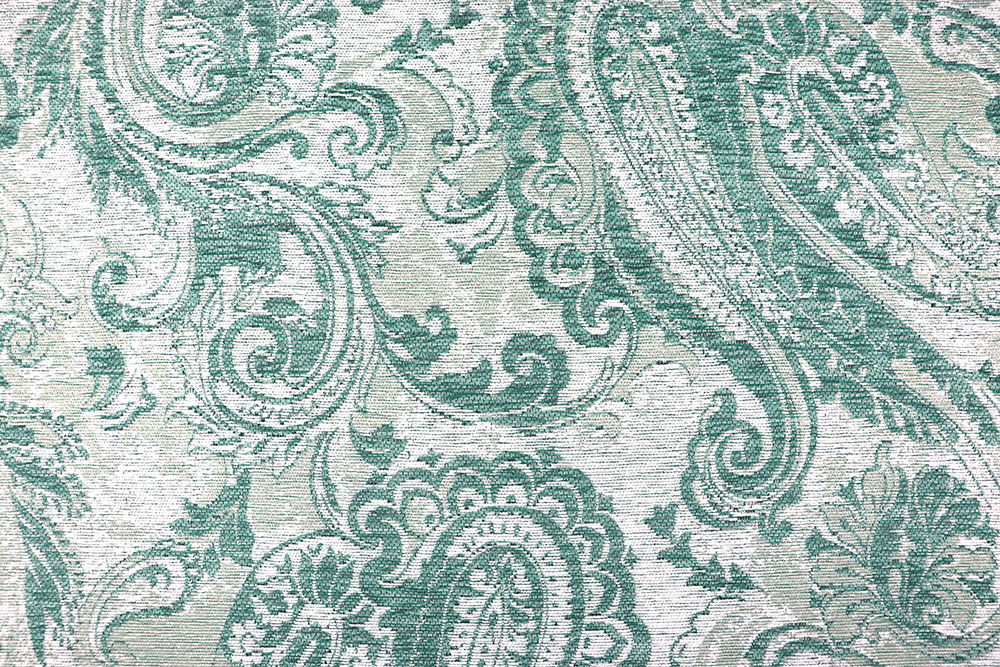 Edler Chenille-Möbelstoff mit opulentem, eingewebtem Muster - für edle Kreationen! Sp174025 Moebelstoff Paisley Gruen S4 Chenille-Stoffe Möbelstoff - Chenille Paisley - Grün