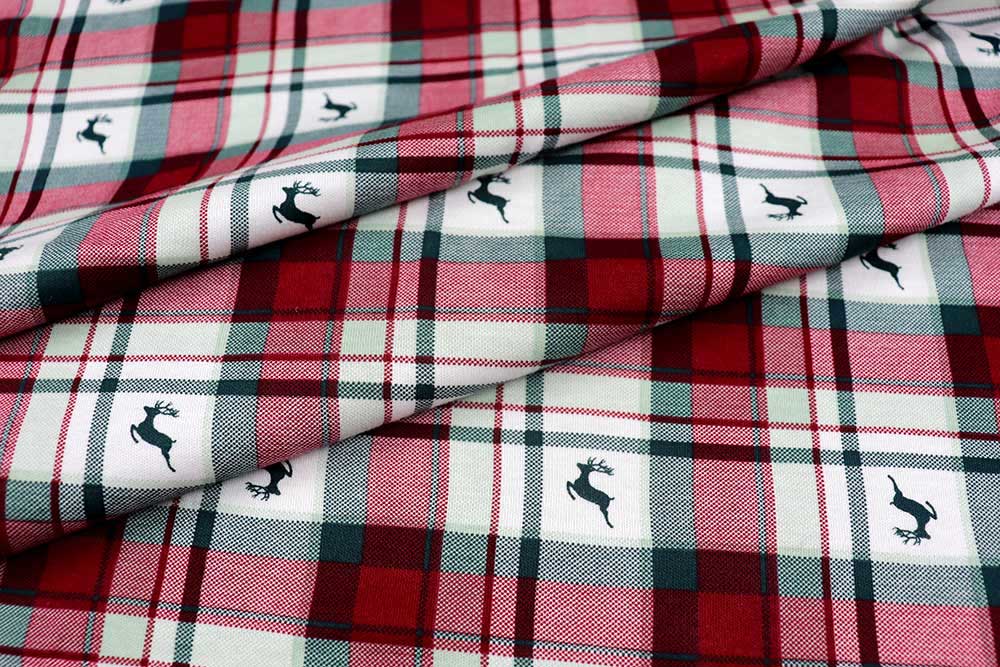 Qualitativ hochwertiger Baumwolljersey für Trachten, Shirts, Röcke und Landhaus-Kreationen Sp174055 Jersey Hirsch Karo 1 Karo / Schottenkaro Jersey - Hirsch-Karo