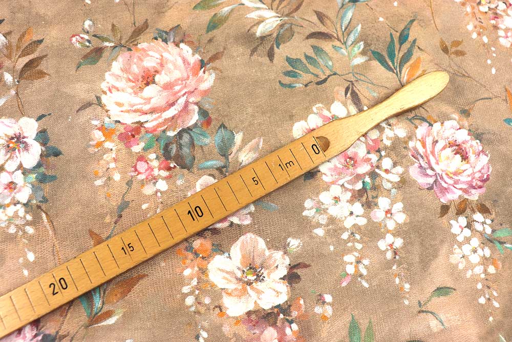 Romantisches Blumenmotiv, detailreich verziert, für Kissen, Vorhänge und vieles mehr Sp177032 Dekostoff Rosen Braun S4 Dekostoffe NEU  Dekostoff - Vintage Rosen - Erde