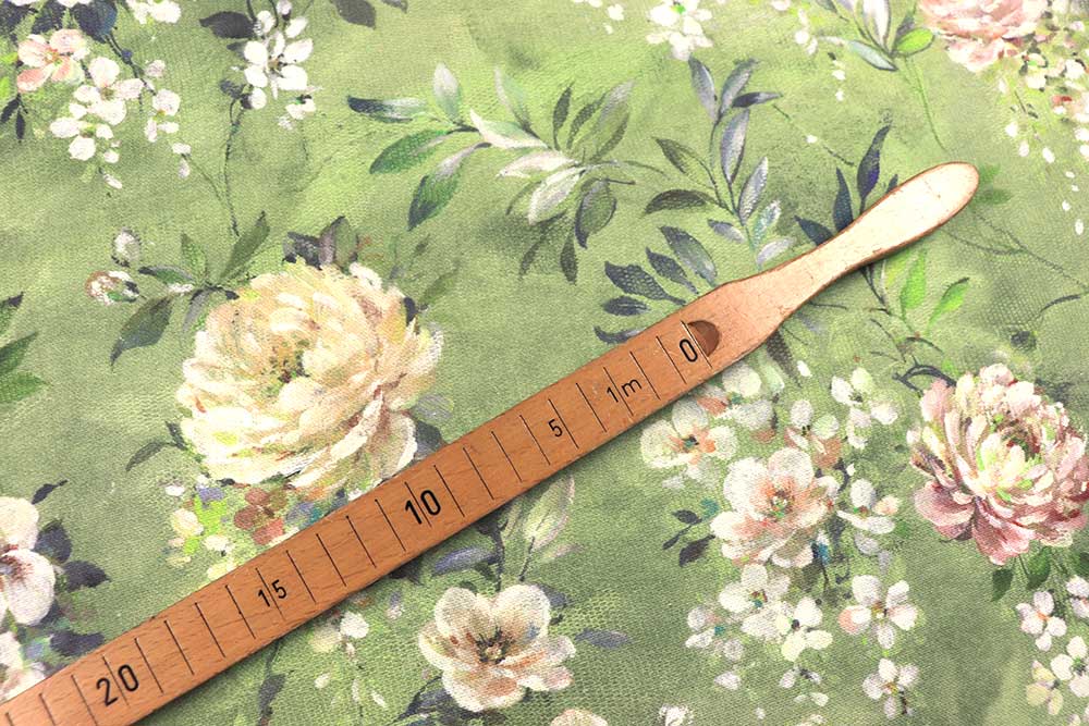 Romantisches Blumenmotiv, detailreich verziert, für Kissen, Vorhänge und vieles mehr Sp177033 Dekostoff Rosen Gruen S4 Dekostoffe NEU  Dekostoff - Vintage Rosen - Grün