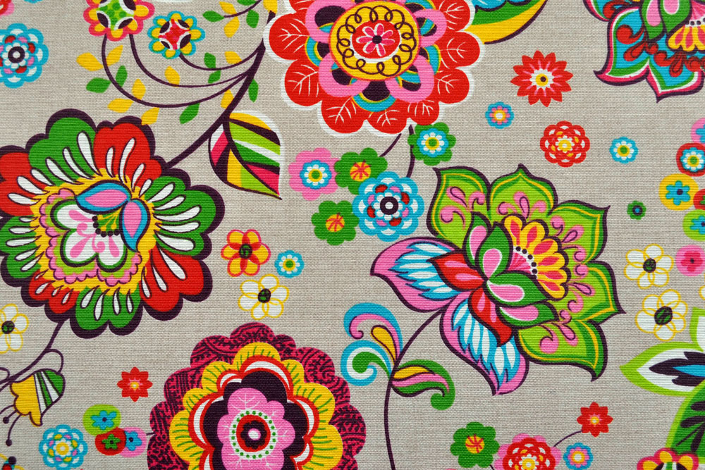 Stoff aus Baumwollmischgewebe mit buntem Design - ideal für Tischdecken und mehr  Td5050 Tischdeckenstoff Mandala S4y(1) Dekostoffe Outdoor Outdoor - Dekostoff - Florale Mandalablüten