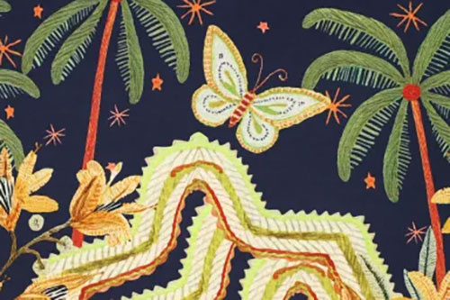 Luftiger Viskose-Twill mit einer herrlichen Muster- und Farbexplosion! Das Must-have für Fans des Tropischen und Exotischen! Viskosestoff Tukan Nachtblau Viskose Viskosestoff - Tukan - Nachtblau
