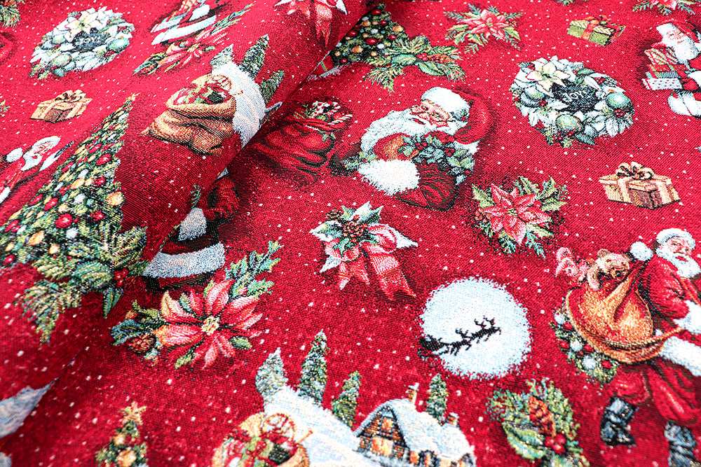 Goldglitzernder Gobelin, der Sie zusammen mit dem Weihnachtsmann auf eine festliche Reise schickt! Wn5326 Gobelin Glitzer Rot S4 Weihnachten Figuren Gobelin Glitzer - Christmas Dream