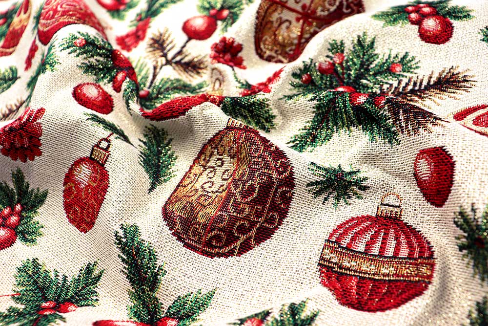 Klassisch & charmant: Dieser Gobelin bringt Weihnachtsglanz und Gemütlichkeit auf den Punkt. Wn5350 Gobelin Christbaum Kugeln S4 Weihnachten Ornamente Gobelin Glitzer - Jingle Bells