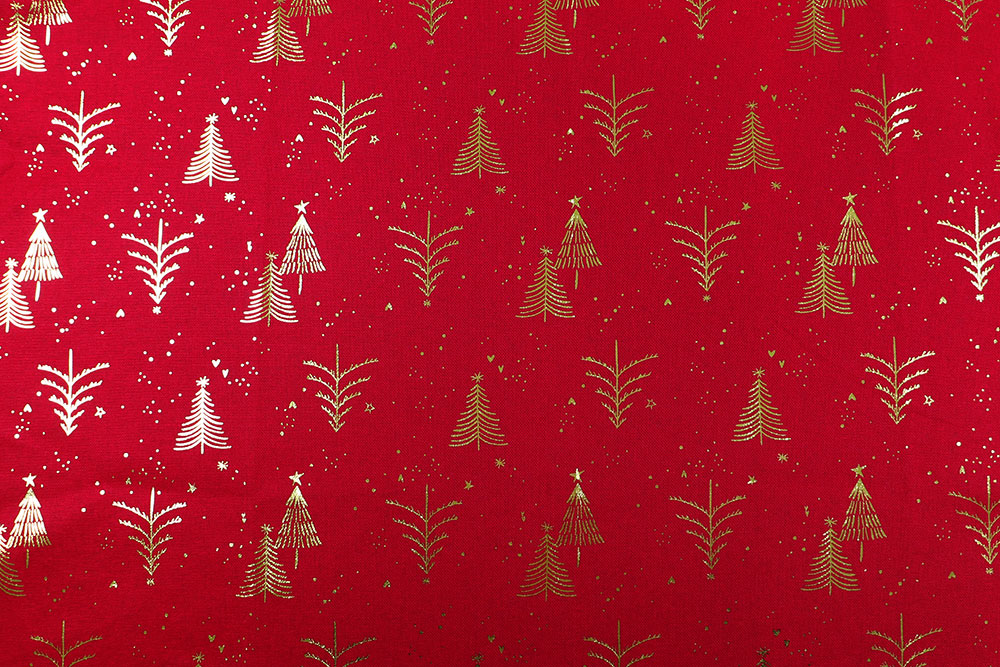 Funkelnder Foliendruck-Canvas aus reiner Baumwolle, ein nostalgischer Traum für die Weihnachtszeit! Wn5351 Weihnachtsstoff Glaenzende Weihnachtsbaeume Weihnachten sonstige Canvas Christmas - Funkelnde Tannenbäume