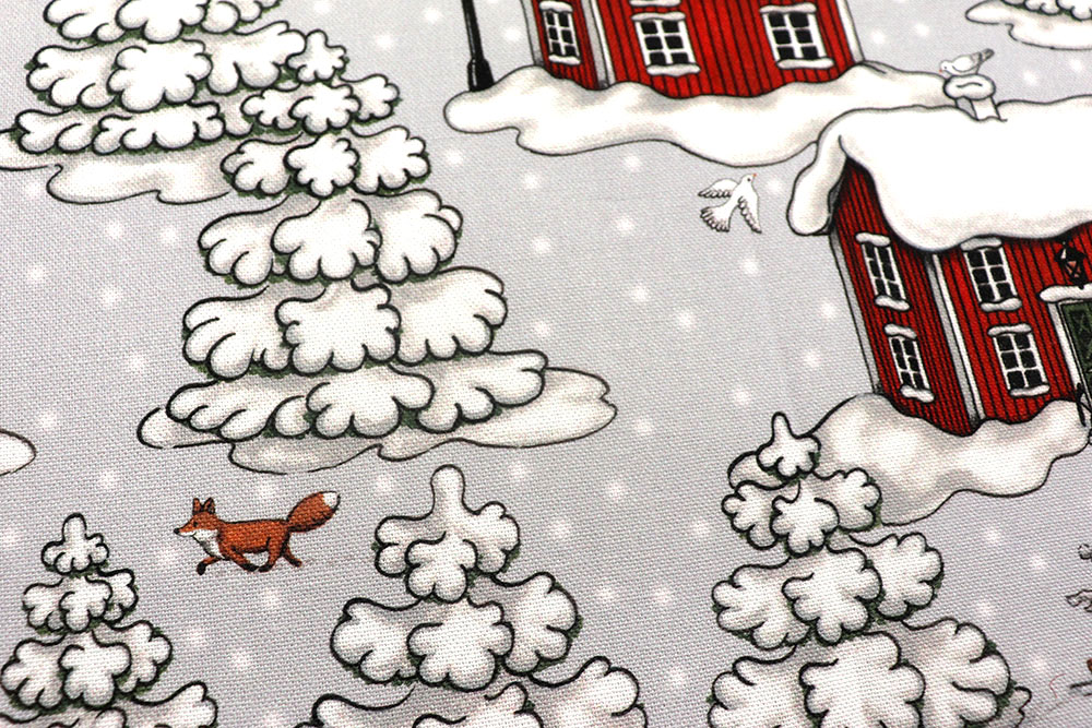 Reine Baumwolle mit einem Design aus Schweden - gemütlicher geht es nicht! Wn5359 Weihnachtsstoff Winterdorf S4 Baumwolle Tiere Dekostoff Premium Scandinavia - Verschneites Dorf