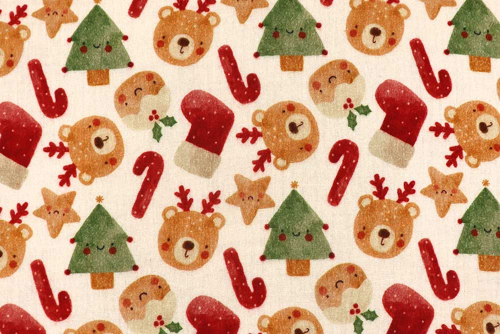 Weihnachtlich süßer Stoff - perfekt für Nähprojekte während der Weihnachtszeit. Wn5370 Musselin Weihnachten Rentier(1) Weihnachten Tiere Weihnachts-Musselin - Rentier-Teddy
