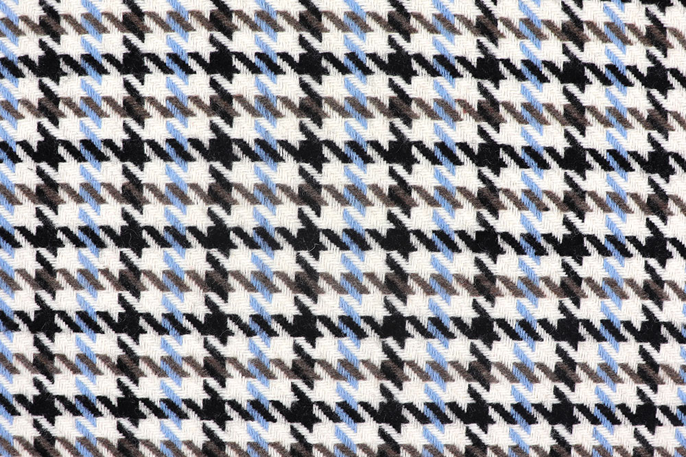 Zeitloser Hahnentritt mit feinem Farbakzent – ideal für elegante Jacken, Röcke, Westen und stylische Accessoires. Wo1048 Tweed Wollstoff Hahnentritt S4 Karo / Schottenkaro Tweed-Stoff - Old Town - Blau