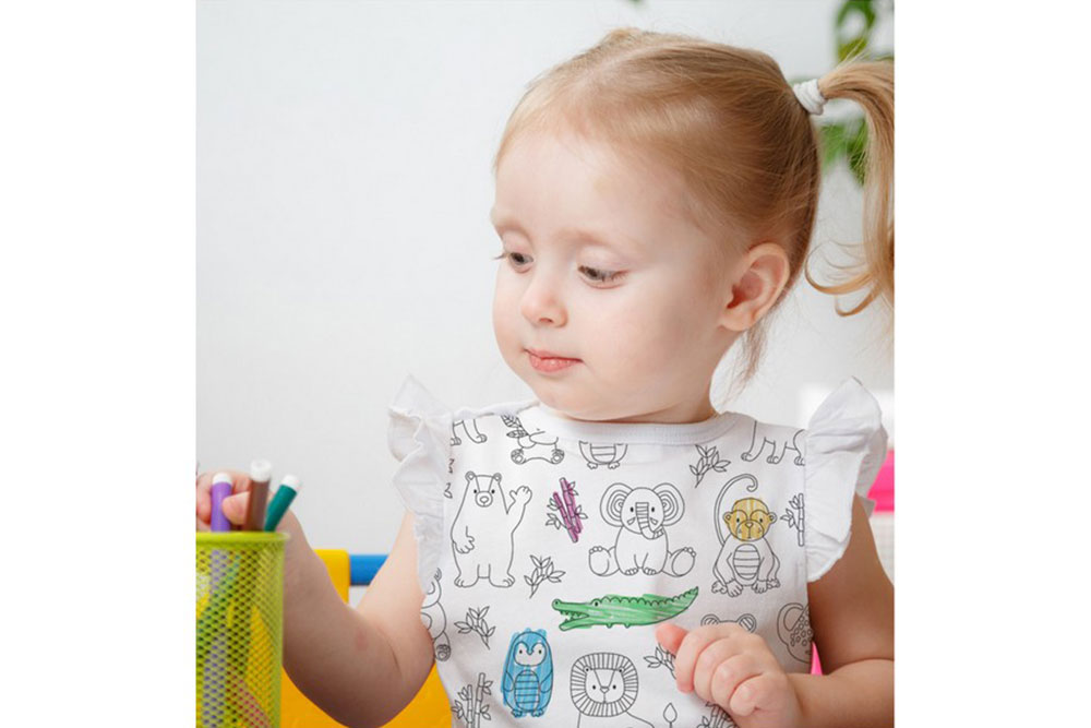 Kreative Kids werden diesen süßen Jersey lieben! Individuell bemalbare Ware für Tier- und Zoofans Bk7312 Ausmalstoff Jersey Zootiere Kinder Ausmal-Jersey - Cute Zoo