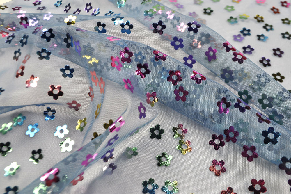 Verführerisches Mesh mit glänzenden Blüten, leicht elastisch - ein Traum! Bk7367 Mesh Blumen Hand Tüll + Spitze Stretch-Mesh - Glänzende Blumen