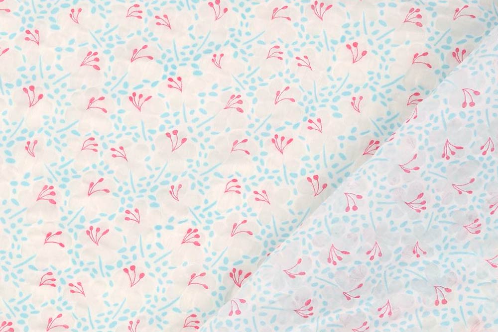 Blue Summer is Here! Edler Bekleidungsstoff aus reiner Baumwolle, mit feinem Blütenmuster in Ausbrennertechnik Bk7490 Ausbrenner Bluemchen Hand Baumwolle Blumen Baumwollstoff Ausbrenner - Blue Summer