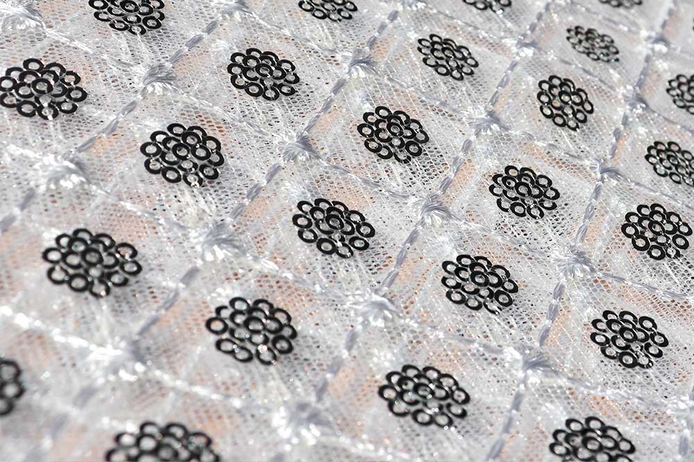 Luftiger Netzstoff mit Pailletten, Bestickung und dekorativer Bordüre Bk7636 Meshpailetten 001 Glitzer + Pailletten Mesh Pailletten - Christelle