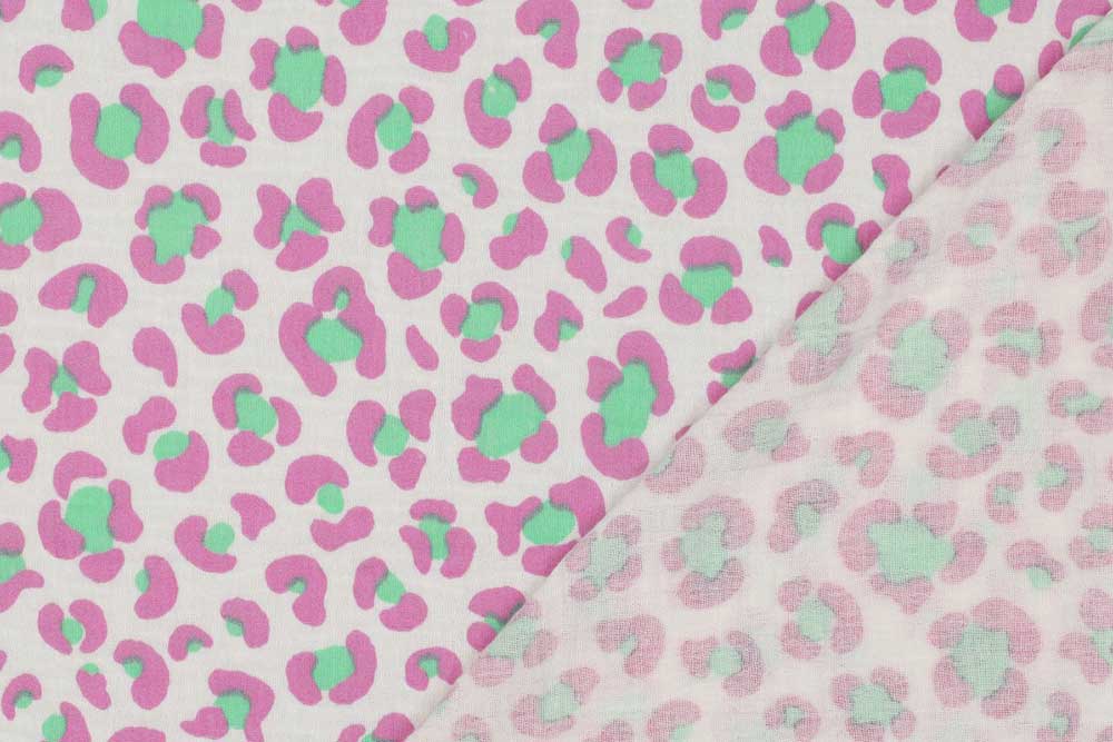 Trend trifft Weichheit – mit diesem Leo-Muster wird jedes Outfit zum verspielten Hingucker mit Wild-Charme. Bk7809 Mintyleo Blusenstoffe Musselin - Pinky Leo