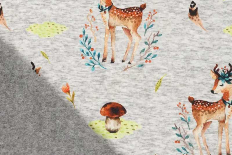 Kuschelig, warm und versehen mit einem super süßen Motiv auf meliertem Grund - ideal für kühle Tage! Bk7882 Alpenfleece Reh(1) Kinder Alpenfleece - Rehe und Blumen