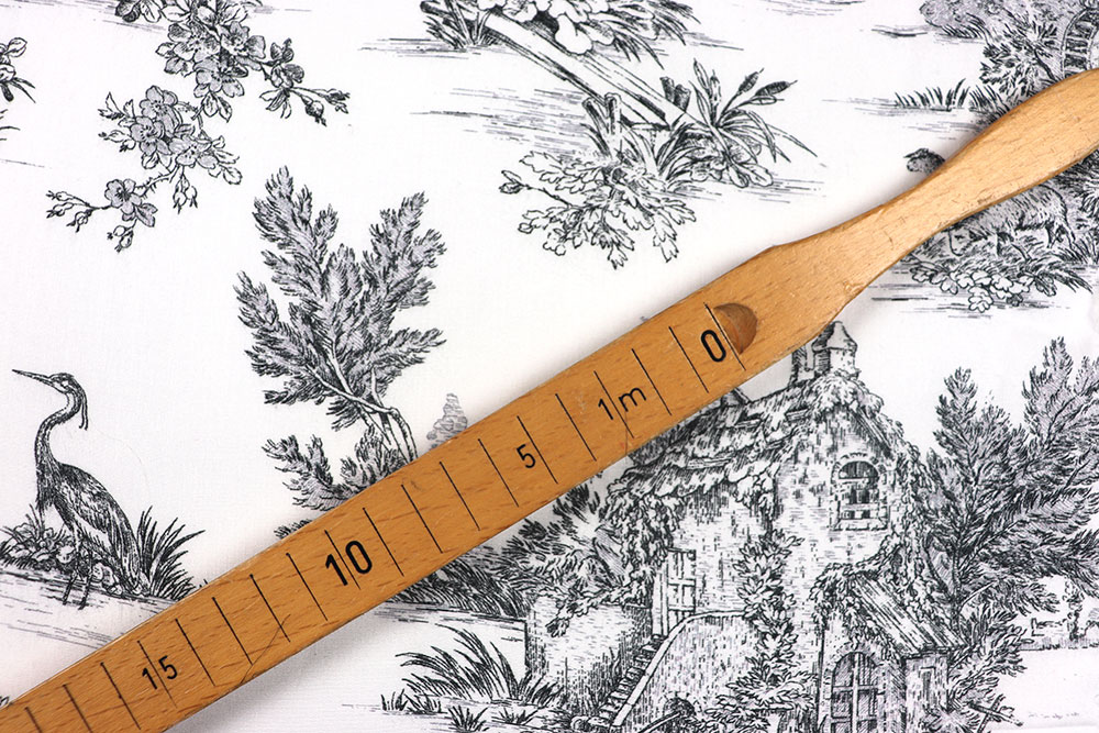 Geschmeidige, sanforisierte Viskose mit einem klassischen Toile-Motiv! Bk7939 Viskosestoff Toile De Jouy 1 Toile de Jouy Viskosestoff - Toile de Jouy - Erntezeit