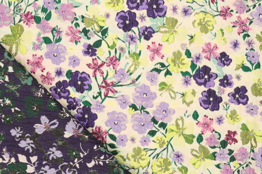 Elegant, farbenfroh, aufwendig gewebt: Jacquard für Kostüme, Jacken, Taschen und mehr Bk7946 Brokat Blumen Brokat Meterware Brokat Premium - Fleury