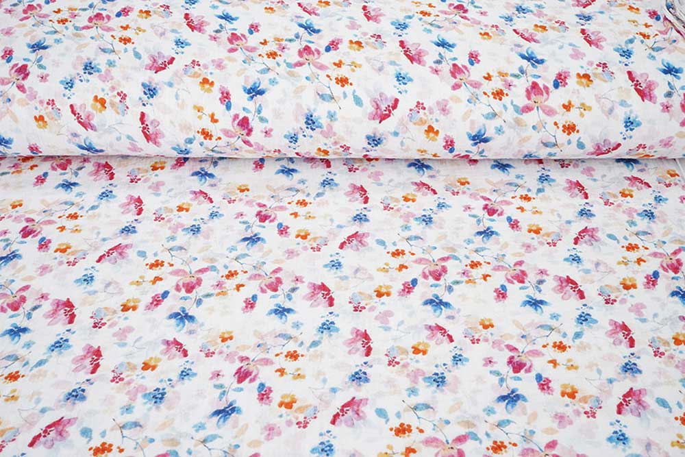 Romantisch-sommerlicher Musselin im traumhaften Aquarellstil Bk7949 Musselin Blumen Musselin Stoffe Musselin - Aqua Leaves