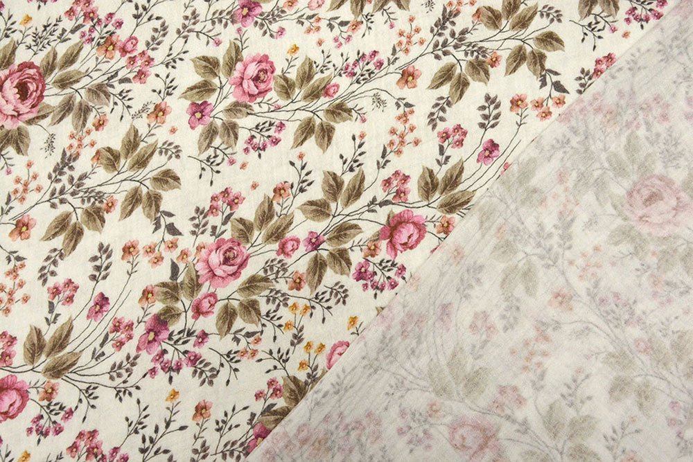 Floral bedrucktes Baumwollgewebe, herrlich weich und luftig-leicht! Bk7977 Musselin Rosen S4 Mai Musselin - Rose Nostalgia