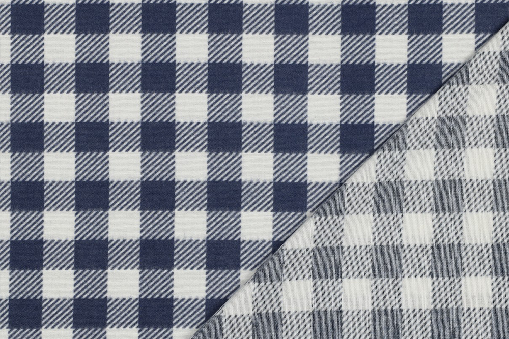 Weicher Flanellstoff mit klassischem Karomuster in Marineblau und Weiß. Ideal für Bekleidung, Dekorationen und gemütliche Wohnaccessoires. Bk7980 Flanell Marine S4y Flanell Flanellstoff - Landhauskaro - Marine