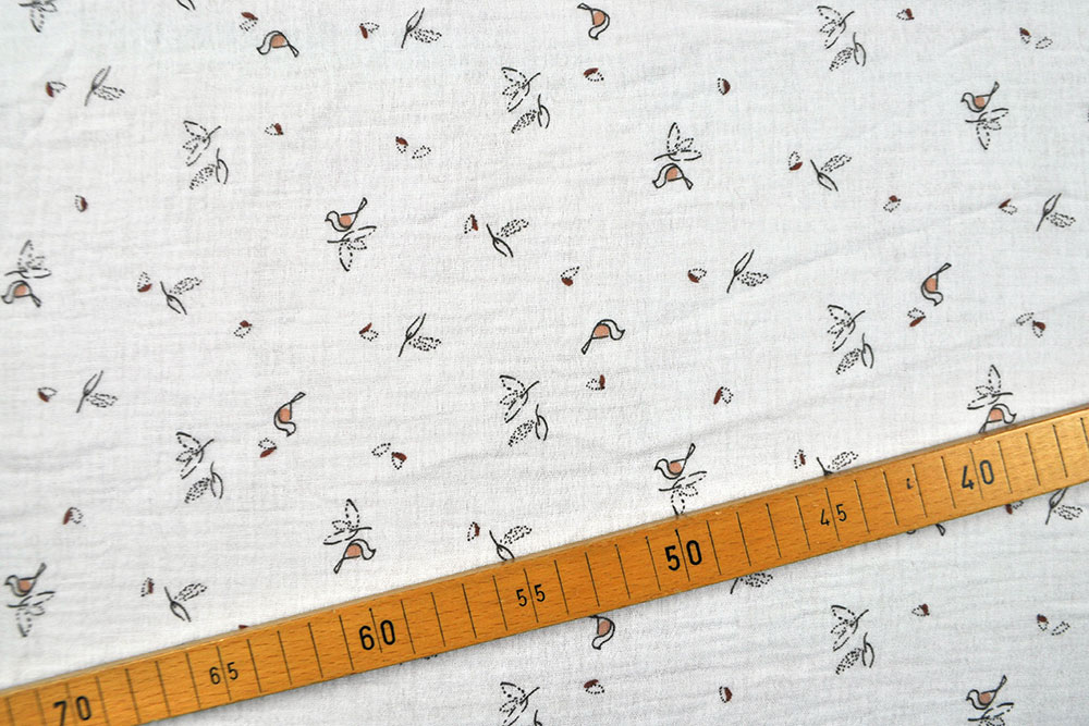 Niedlicher Musselin aus reiner Baumwolle - nicht nur im Frühling ideal für Ihre DIY-Kreationen! Co6738 Double Gauze Voegelchen S4y Kinderstoffe Double Gauze - Vogeltanz