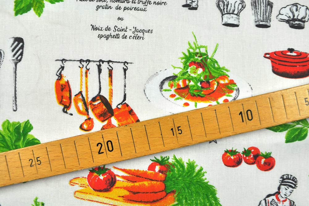 Feiner Cretonne mit detailreichem Motiv - wir wünschen Bon Appetit! Co6750 Baumwollstoff Koch  Baumwoll-Dekostoff - Sternekoch