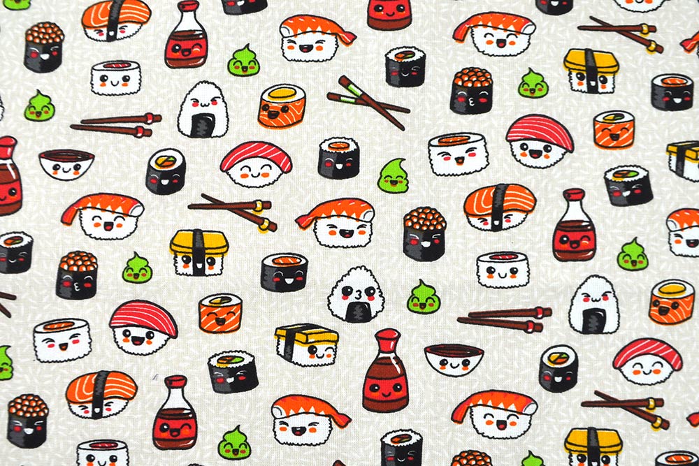 Wie lecker! Lustiges Sushi-Motiv auf feinem Cretonne - jetzt bestellen! Co6752 Baumwollstoff Sushi S4 Baumwolle sonstige Baumwoll-Dekostoff - Sushi