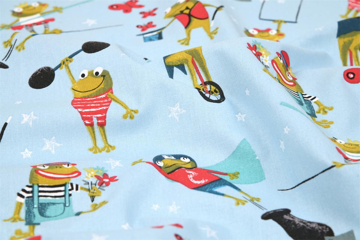 Feiner Cretonne mit super lustigem Froschmotiv - ziehen Sie eine Eintrittskarte! Co6754 Baumwollstoff Frosch Baumwolle Tiere Baumwollstoff - Frosch-Zirkus