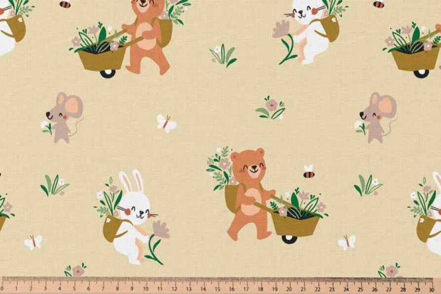 Herrlich weicher, feiner Baumwollstoff mit niedlichen Häschen, Mäuschen und Bärchen Co6870 Baumwollstoff Tiere Baumwolle Kinder Baumwollstoff - Blümchen pflücken