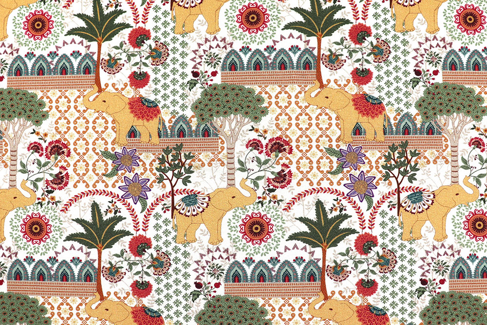 Farbenfrohes, detailverliebtes Design auf herrlich weicher Naturfaser Co6875 Baumwollstoff Elefanten S4 Baumwolle sonstige Baumwollstoff - Elephant India