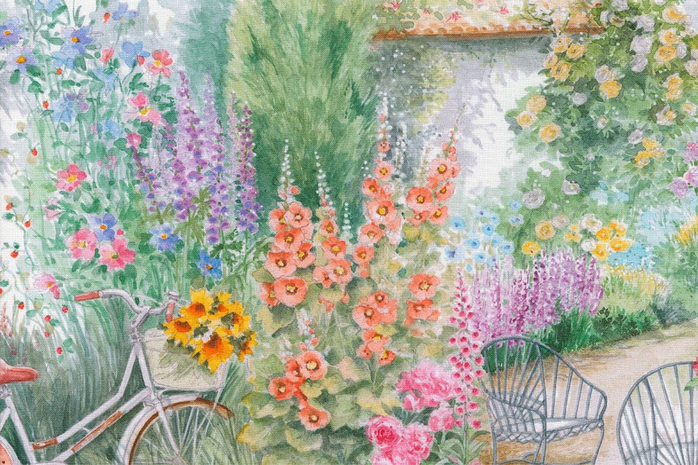 Romantische Aquarelloptik, Frühlingsfarben und reine Naturfaser - ein Stoff, der verzaubert! Co6902 Baumwollstoff Digital Blumen Fr Baumwolle Blumen Baumwoll-Dekostoff Digital - Mittags im Garten