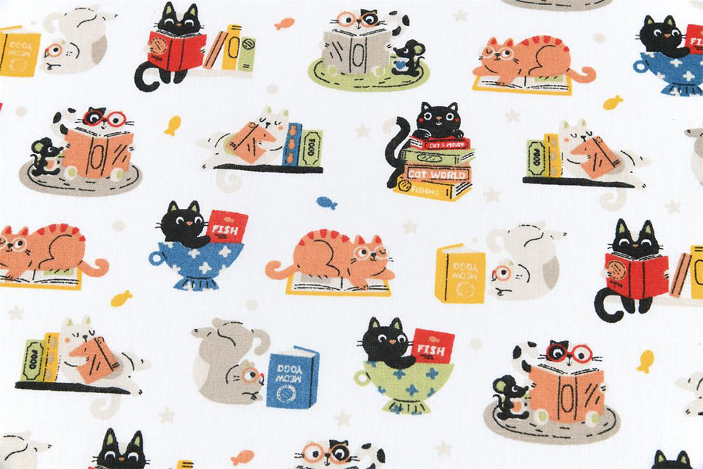 Katzen, Bücher & Tassen – ein lustiges Baumwoll-Design für kreative Nähprojekte mit Augenzwinkern. Co6916 Baumwollstoff Teekatzen Baumwolle Kinder Baumwollstoff - Lesepause mit Katzen