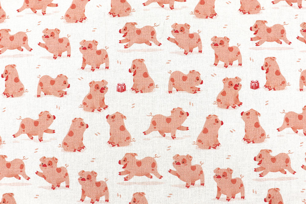 Viele witzige Baby-Schweine toben auf dieser feinen, weichen Baumwolle umher - ein witziger Traum von einem Stoff! Co6948 Baumwollstoff Schweine S4 Baumwolle Kinder Baumwollstoff - Schweine