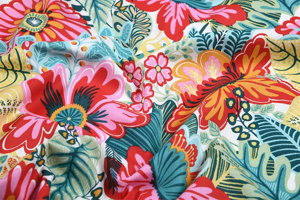 Feiner Cretonne aus reiner Baumwolle mit knallig buntem Tropen-Design Co7008 Baumwollstoff Bunte Tropen Baumwolle Blumen Baumwollstoff - Kiriba