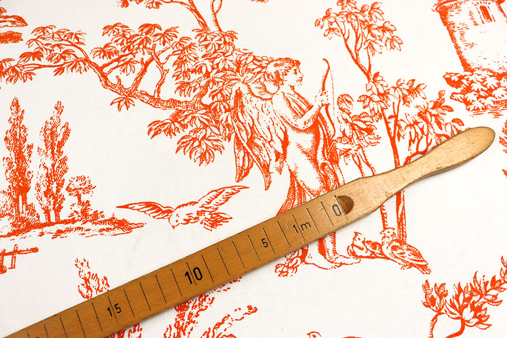 Pure Romantik mit starker Kontrastoptik - 100% Baumwolle für natürliche Kreationen! Co7019 Baumwollstoff Toile De Jouy Weiss Orange S4y Baumwolle sonstige Baumwoll-Dekostoff - Toile de Jouy Amor - Weiß