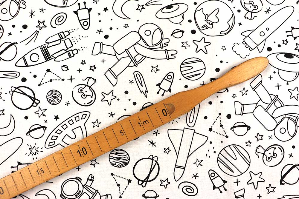 Ausmalstoff mit Astronaut im Weltall - ideal zum Bemalen, Nähen & Gestalten Co7026 Baumwollstoff Ausmalstoff Astronaut S4 Kinderstoffe Ausmalstoff Baumwolle - Astronaut