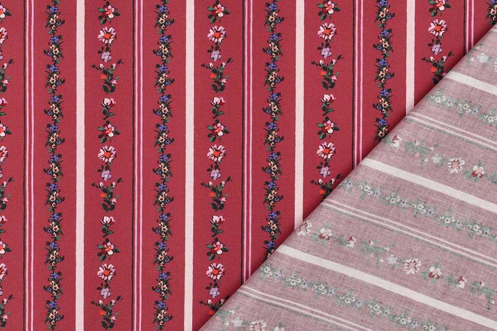 Besonders fein gewebter Popeline mit nostalgisch-klassischem Streifenmotiv im Landhaus-Stil Co7032 Baumwollstoff Trachten Streifen Rot Baumwolle Blumen Baumwollstoff - Trachtenstreifen - Rot